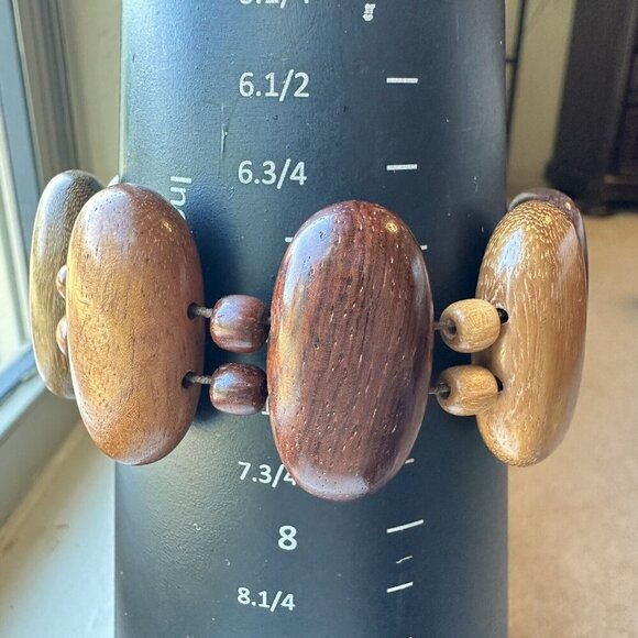 Vintage‎ Wooden Bracelet + Stud Earrings Round Oval Shape Boho Retro - Picture 11 of 11